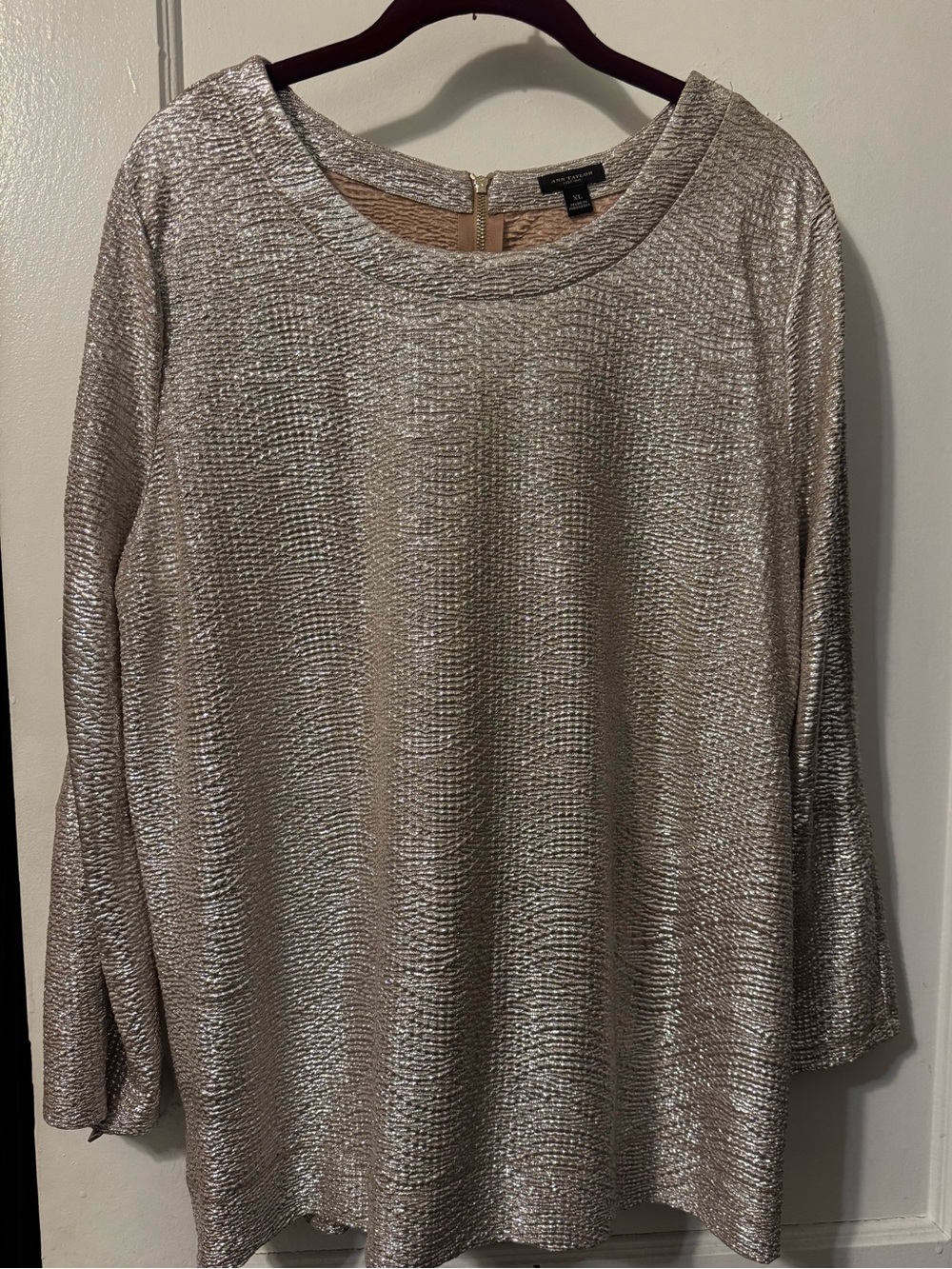 Ann Taylor Gold Metallic Long-Sleeve Top